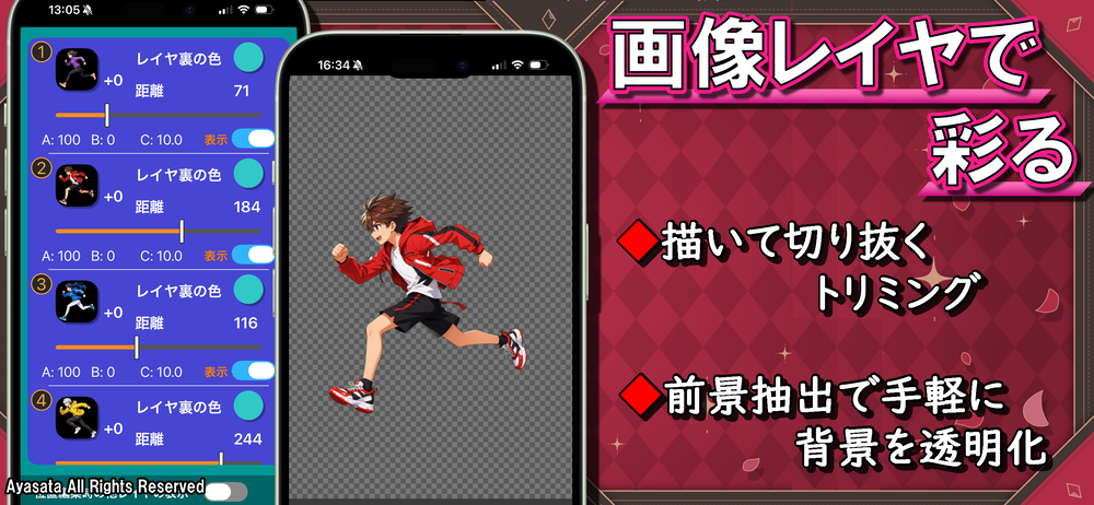 画像レイヤ設定とトリミング画面